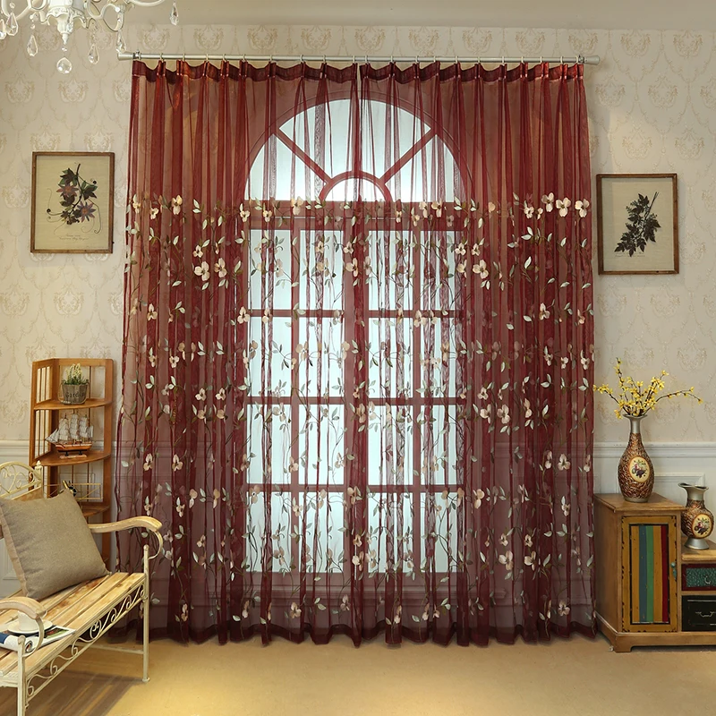 Embroidered Sheer Curtains For Living Room Window Tulle Curtain Drapes For Bedroom Luxury Floral Cortinas Custom Made