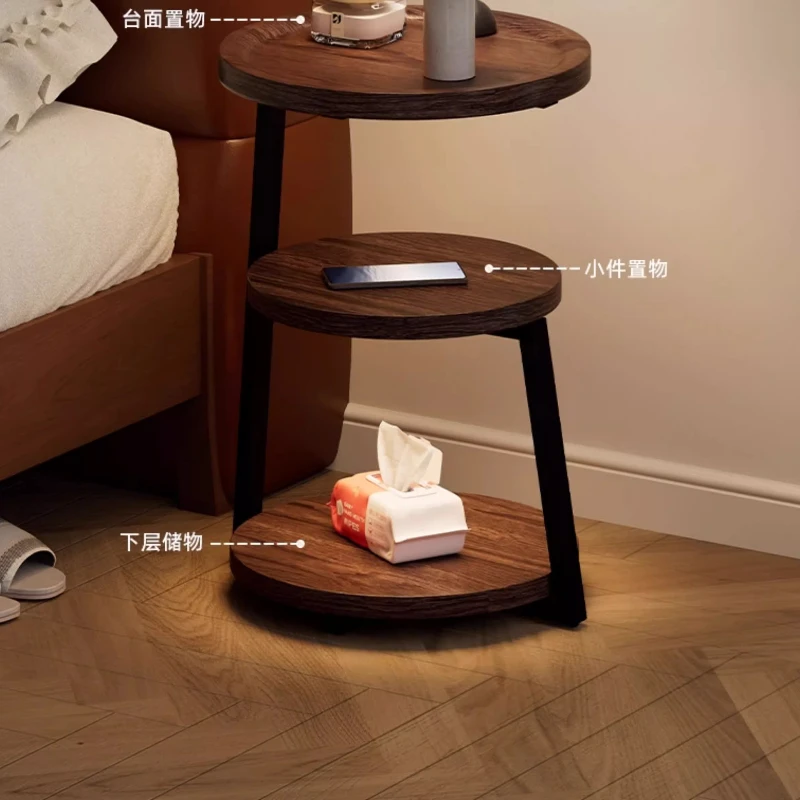 Middle-aged style bedside table sofa side table bedroom small household bedside multi-layer round bedside storage rack