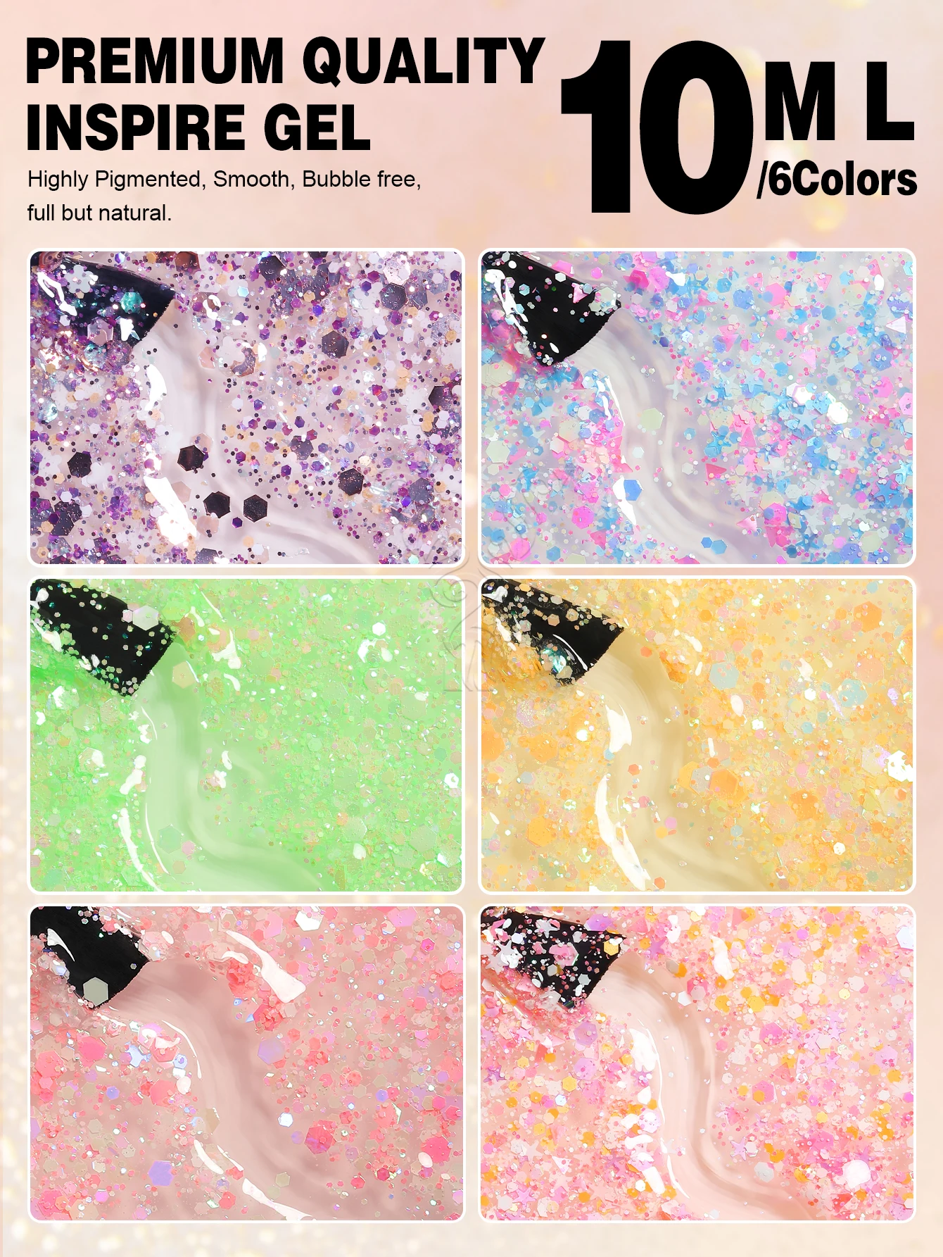 YOKEFELLOW 10ml Glitter Gel Nail Polish Sparkly Candy pink Shiny Glitter Sequins Soak Off UV Gel Varnish Colorful DIY Nail Art