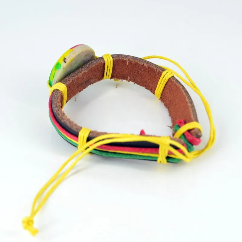 Spiral Helix Africa Jamaica Rasta Reggae Punk Hiphop Leather Bracelet red yellow green Wristband Fashion Jewelry