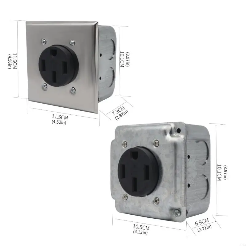 Multipurpose NEMA 14 50R 50A Electrical Receptacle Assembly With Square Metal Box Sliding Covers and Brackets Use - view 6