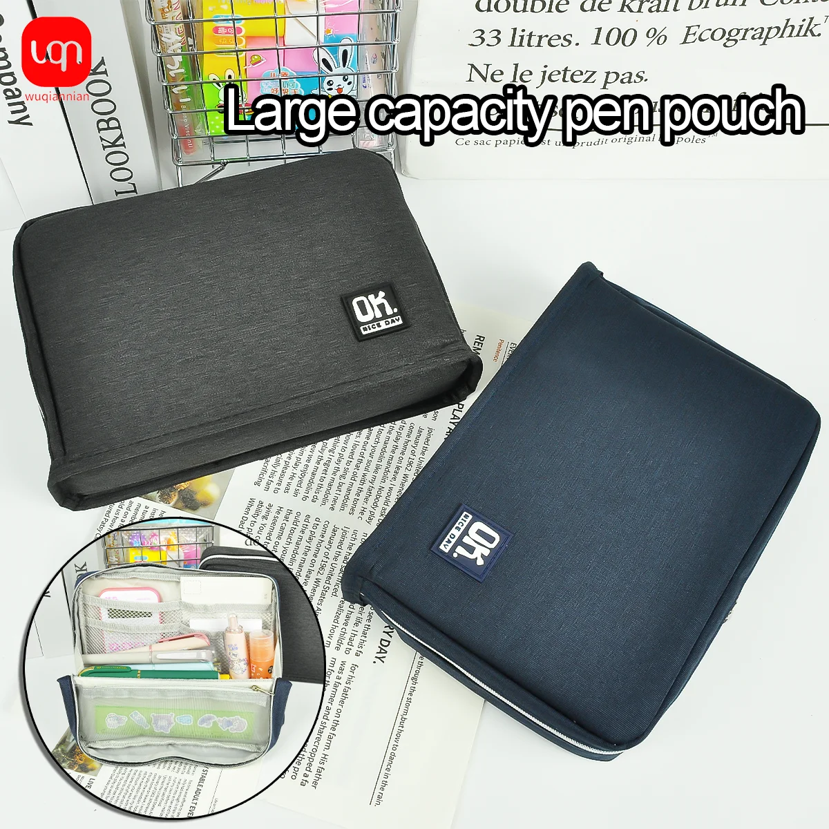 

WQN 1 piece - Blue/Black Square Pen Case - Large Capacity Multi-layer Storage - Multi-functional Pen Case - No Handle - Suitable