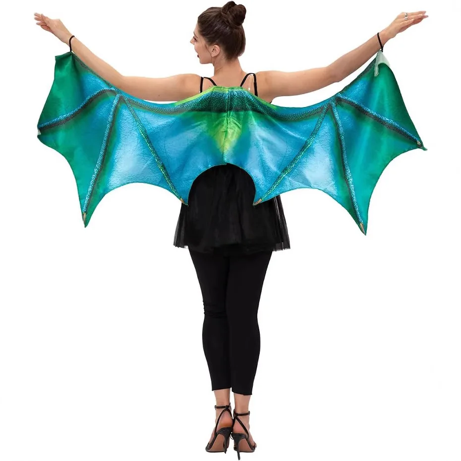 Adult Halloween Carnival Dragon Horn Wings Green Purple for Women