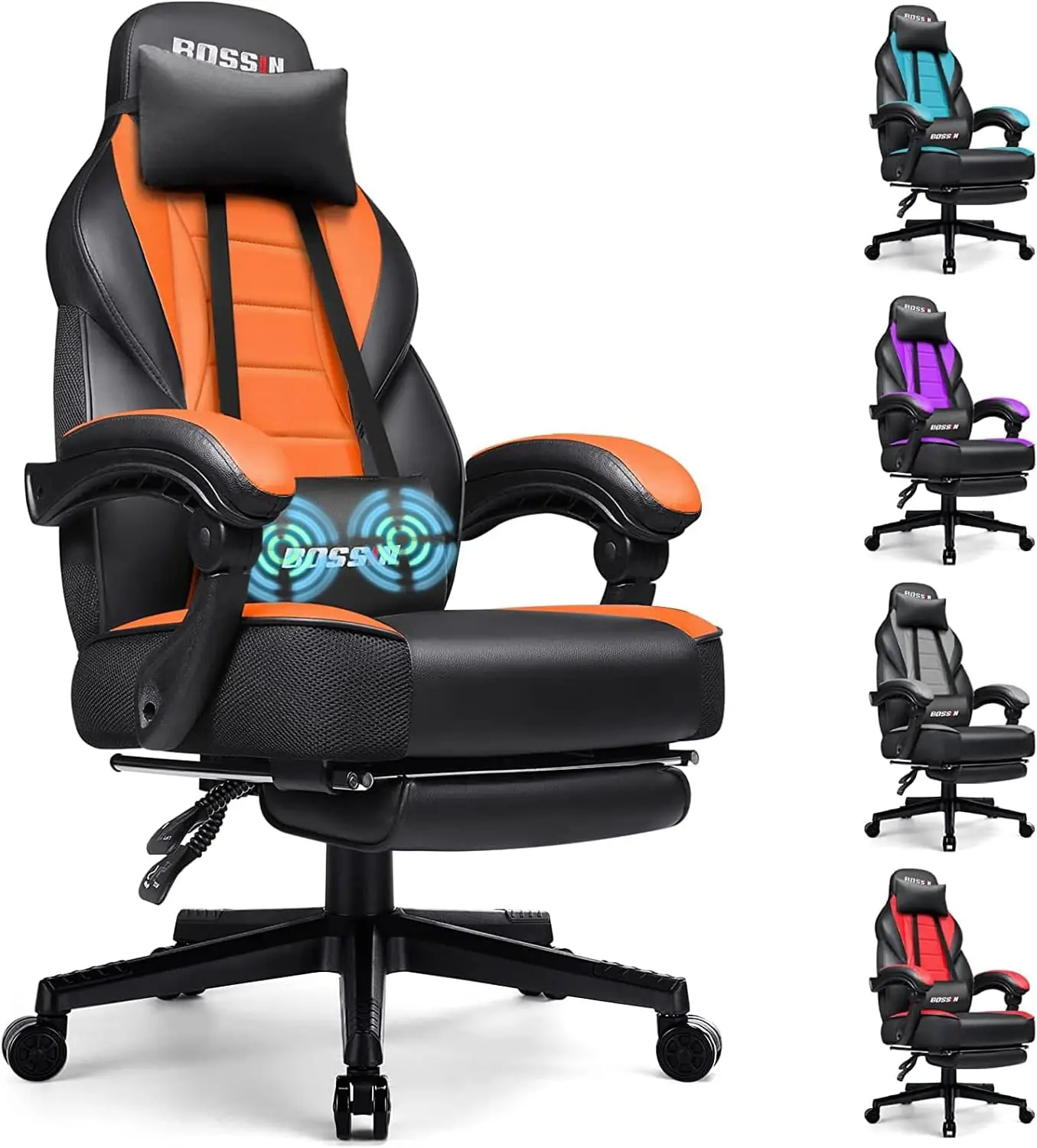 

Gaming Chair with Massage, Ergonomic Heavy Duty Design, Gamer Chair with Footrest and Lumbar Support, High Back Office Chair