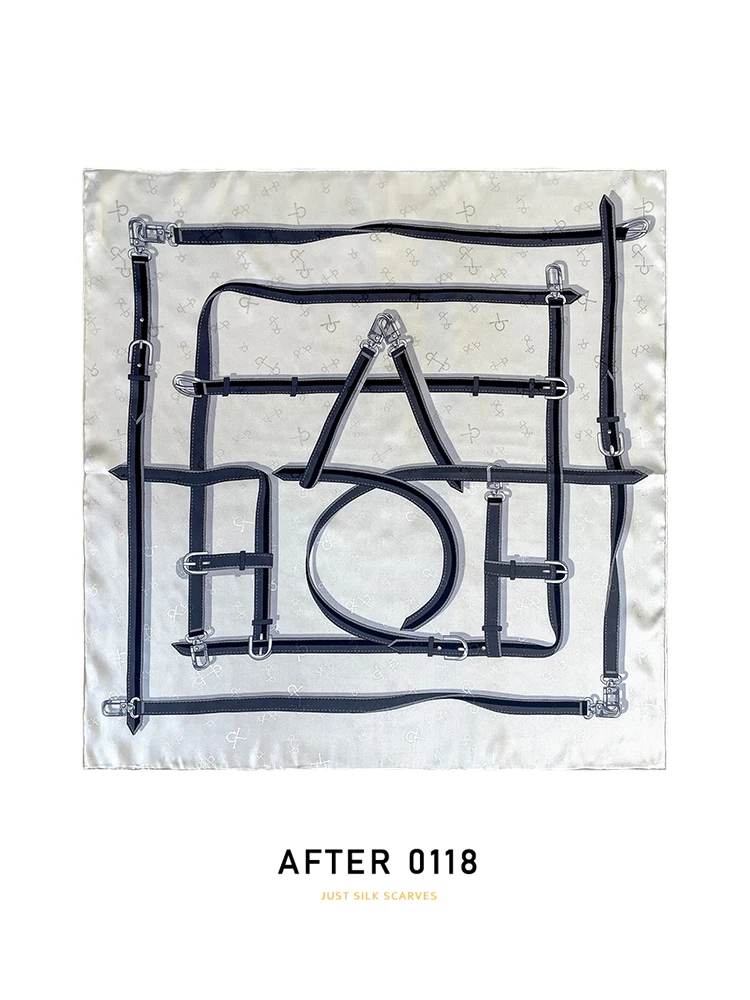 classic-silk-scarf-with-leather-lock-buckle-korean-style-geometric-pattern-multi-functional-square-scarf-for-all-ages