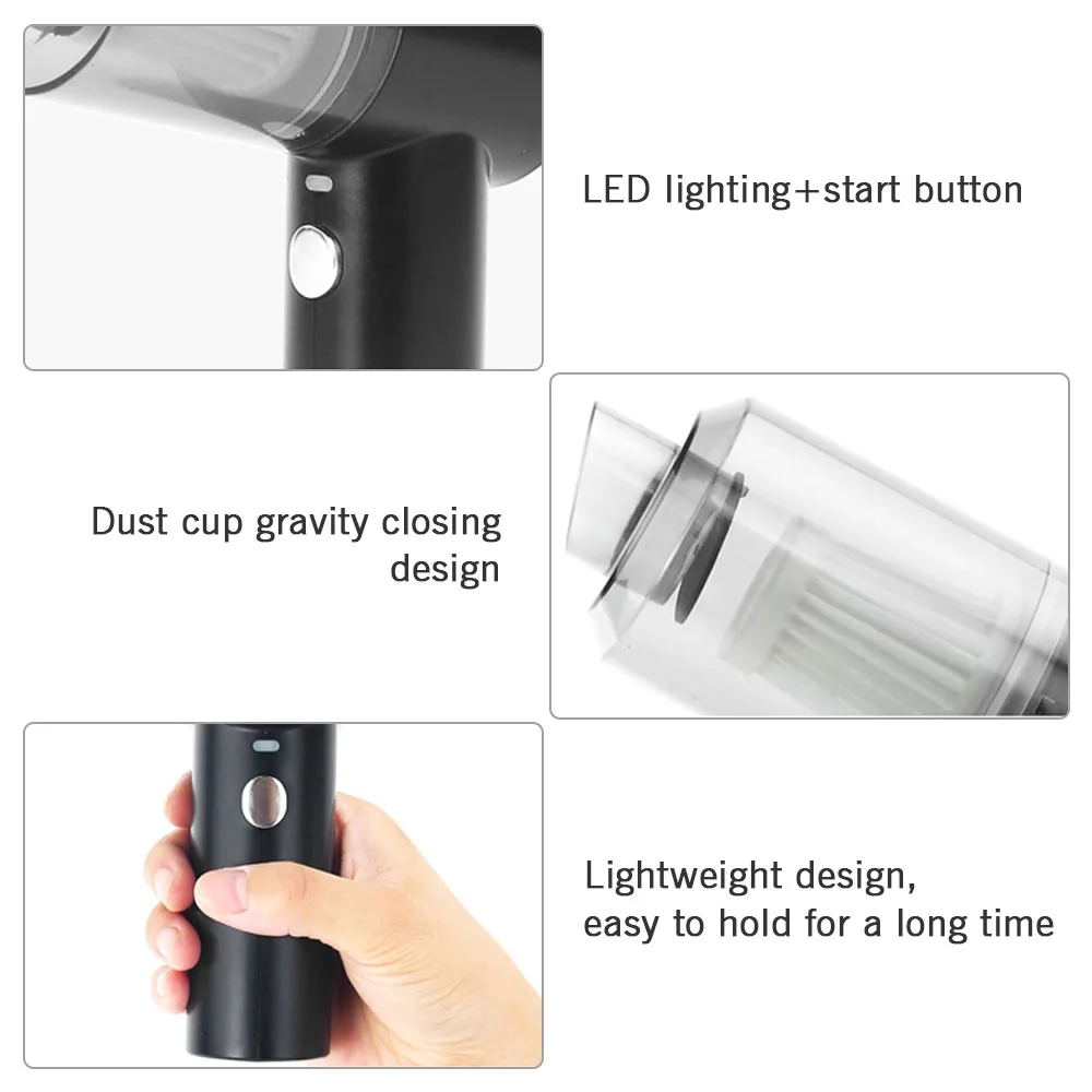 Car Vacuum Cleaner Handheld Cordless Vacuum Cleaners 120W 6000Pa High Power Built-in LED Light Portable Vacuums Car Home Office