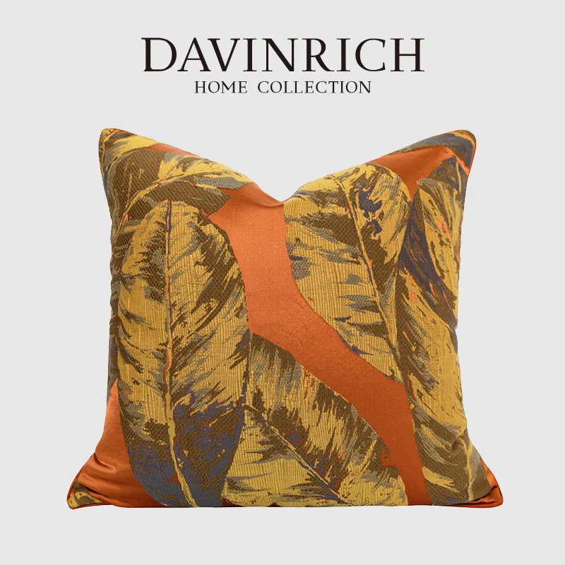 DAVINRICH Loquat Leaf Jacquard Cushion Covers Oil Painting Textured Satin Decorative Throw Pillow Case 45x45cm Fast Shipping