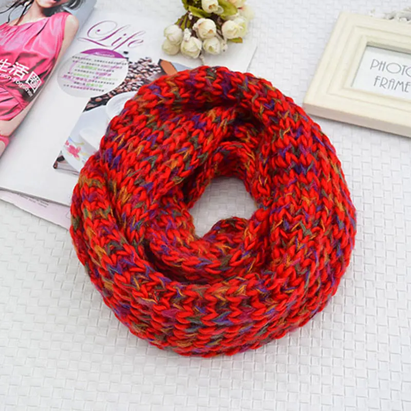 Red Neck Scarves for Women Scarf Rings Warm and Soft Ladies Adult Knitted Snood Scarf Free Shipping