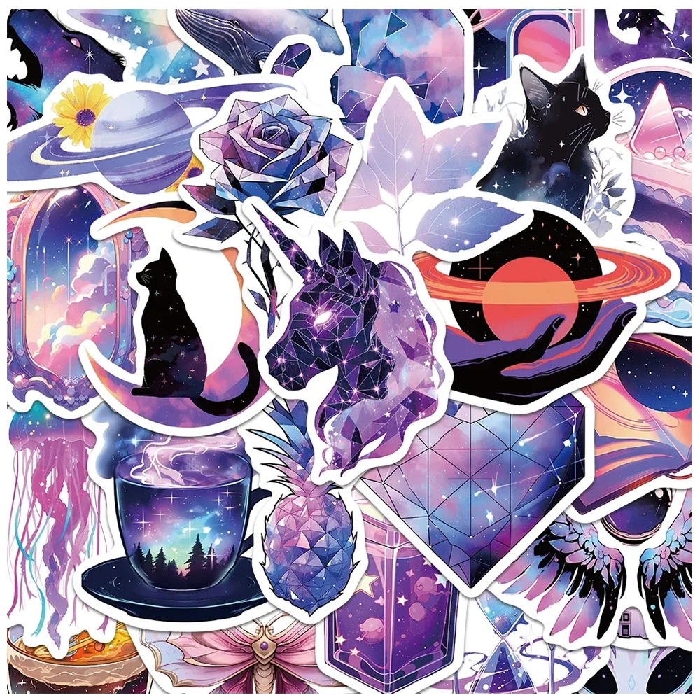 

10/30/50pcs Fantasy Ins Style Cute Purple Aesthetic Stickers Art Milky Way Cartoon Sticker DIY Laptop Suitcase Phone Decals Pack