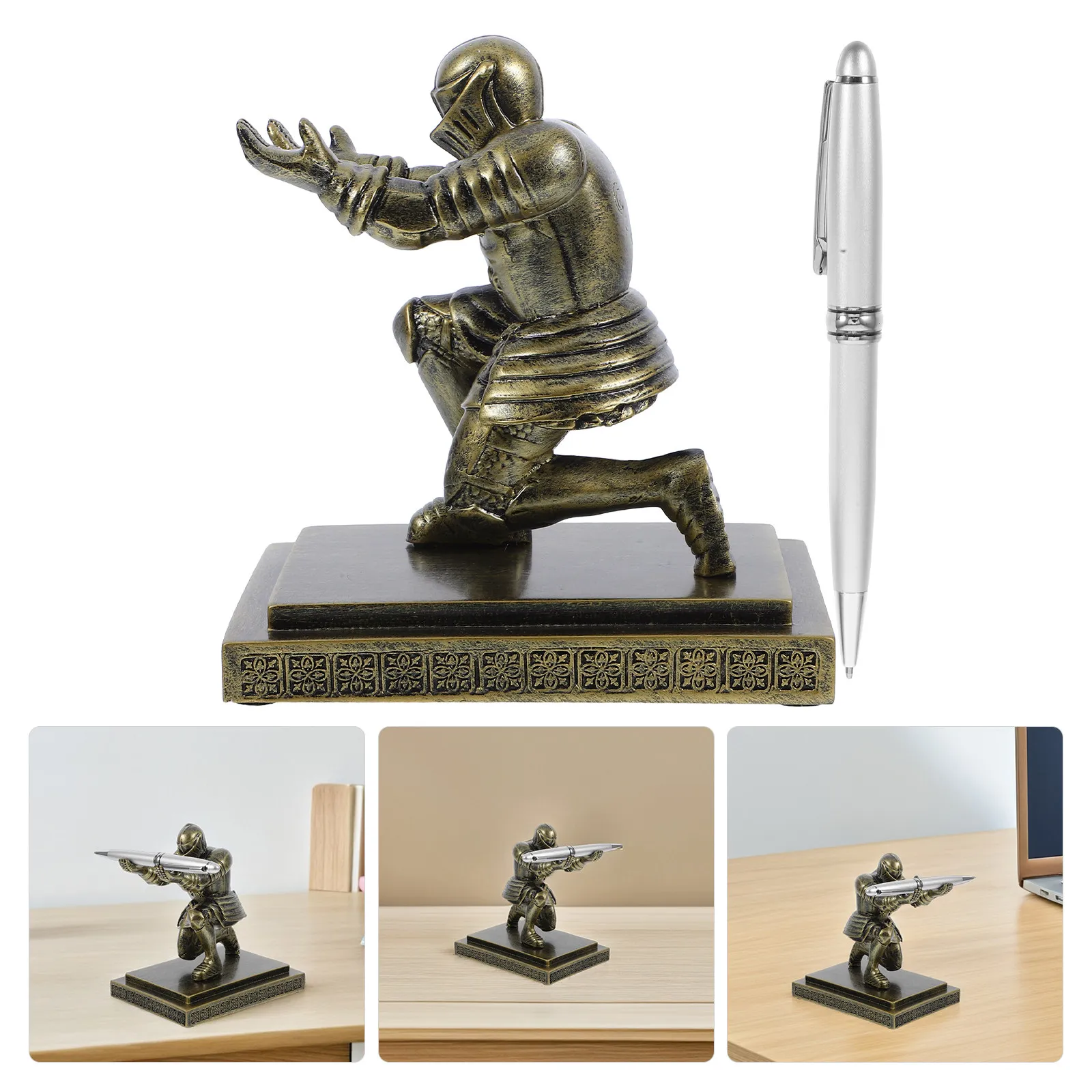 

Держатель для ручек в форме солдата, креативный настольный аксессуар, декоративная подставка для карандашей, многофункциональный держатель для ручек в форме рыцаря для офиса и макияжа