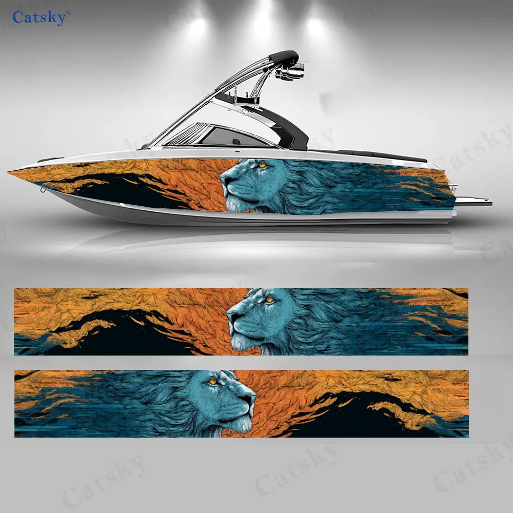 Wild Tribal Style Lion Boat Stickers, PVC Waterproof Durable Vinyl Wrap Decals for Fishing Boats, Durable and Stylish Design