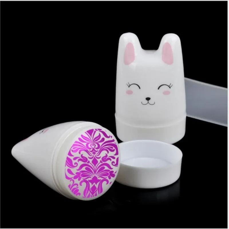 2Pcs/Set White Kawaii Cute Cat Nail Stamper Scraper Kit French Silicone Head Jelly Stamper Nail Art Stamping Plate Template Tool