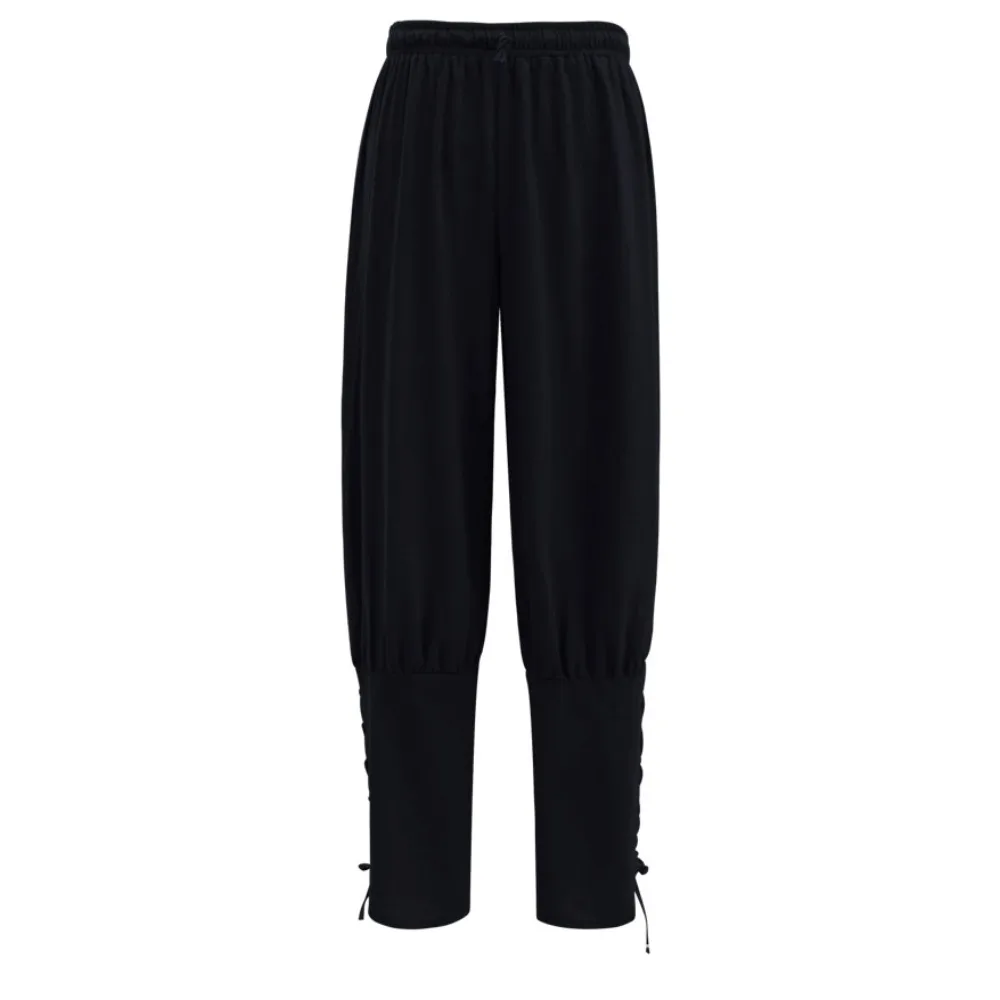 Calças casuais soltas medievais de cor sólida – Calças compridas de Halloween com alças no tornozelo, ajuste skinny para temas medievais