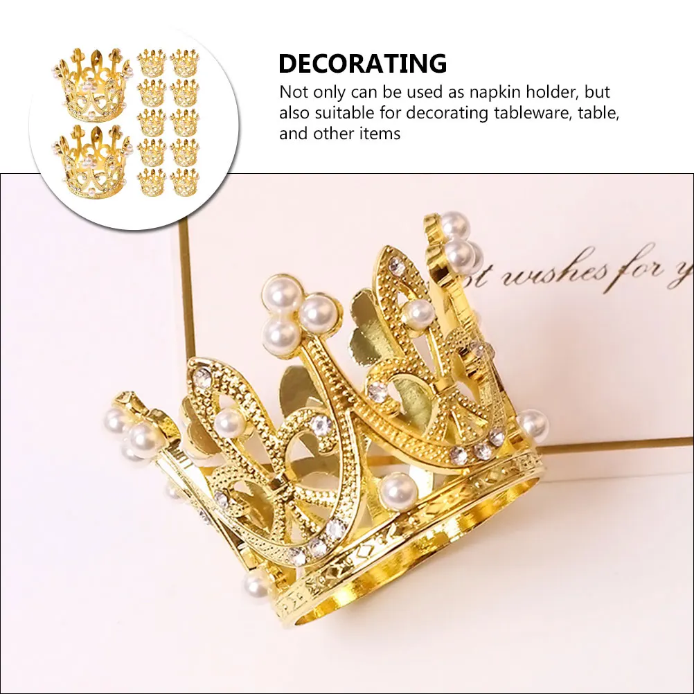 

12pcs Pearl Crown Rings Metal Napkin Holders Zinc Alloy Table Decor For Wedding Party Serviette Ring Hotel Dining Napkin Buckle
