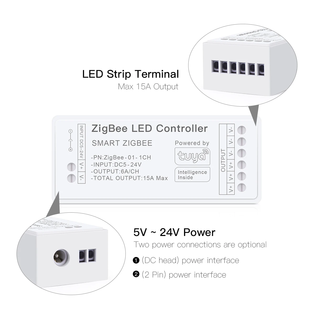 Imagem -03 - Zigbee-tuya Smart Life Led Strip Controller 5v24v Cct Rgb Rgbw Rgbcct Controlador de Luz Trabalhar com Alexa o Google Smartthings