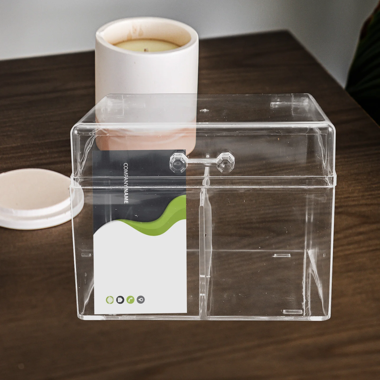 

Acrylic Business Card Holder Transparent 2 Compartments Dust Proof Cards Box Storage ganizer Clear Acrylic Name Card