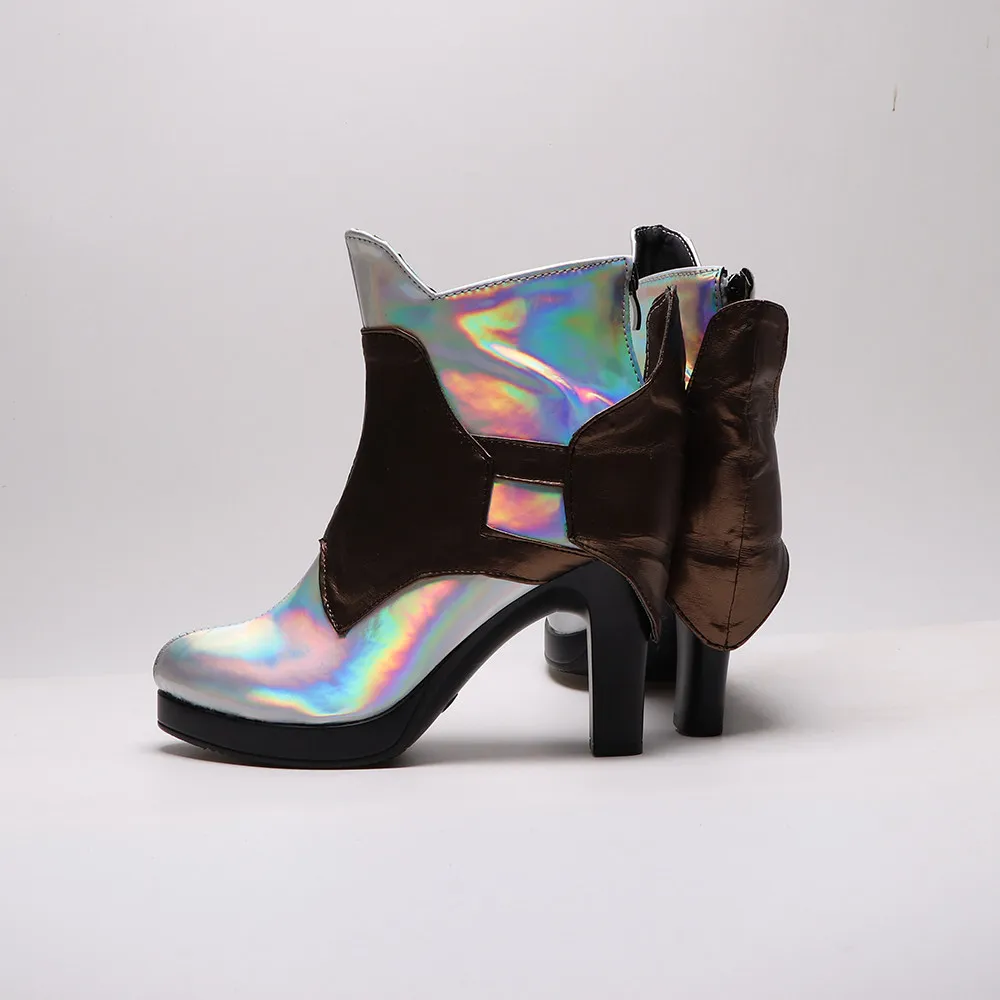 Anime Path to Nowhere Yi Bai Cosplay Shoes Sliver High Heels Short PU Leather Boots For Halloween Carnival
