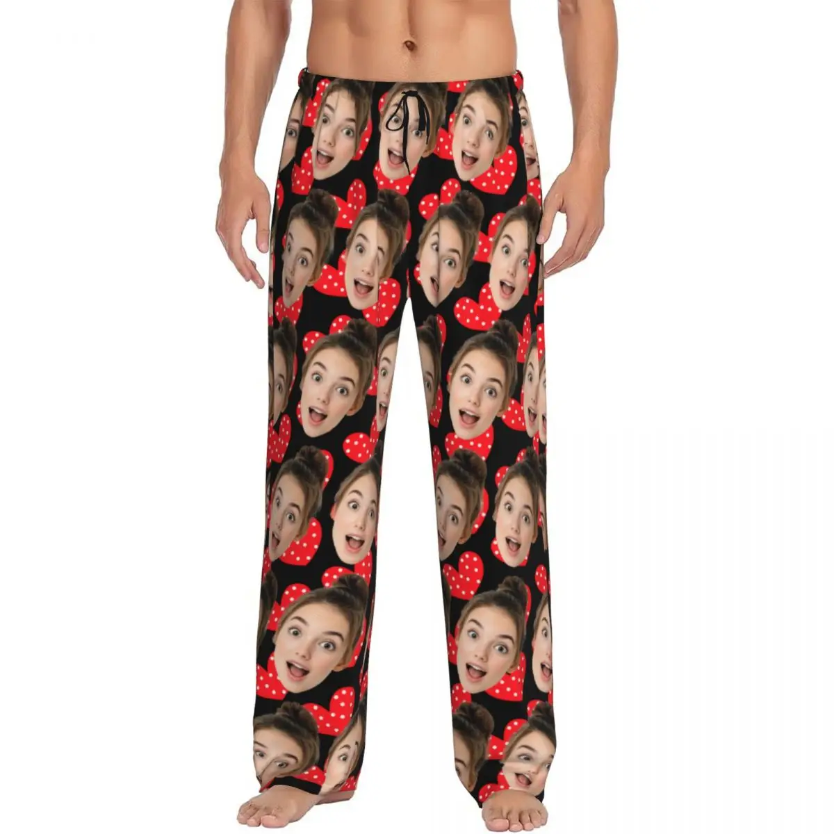 

Custom Woman Face Pajama Pants Men Valentine's Day Lounge Sleep Drawstring Sleepwear Bottoms with Pockets