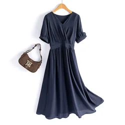 Mulberry Silk Dress for Women, V-Neck, High-End, Temperament, Fashion, Summer, New, D4233