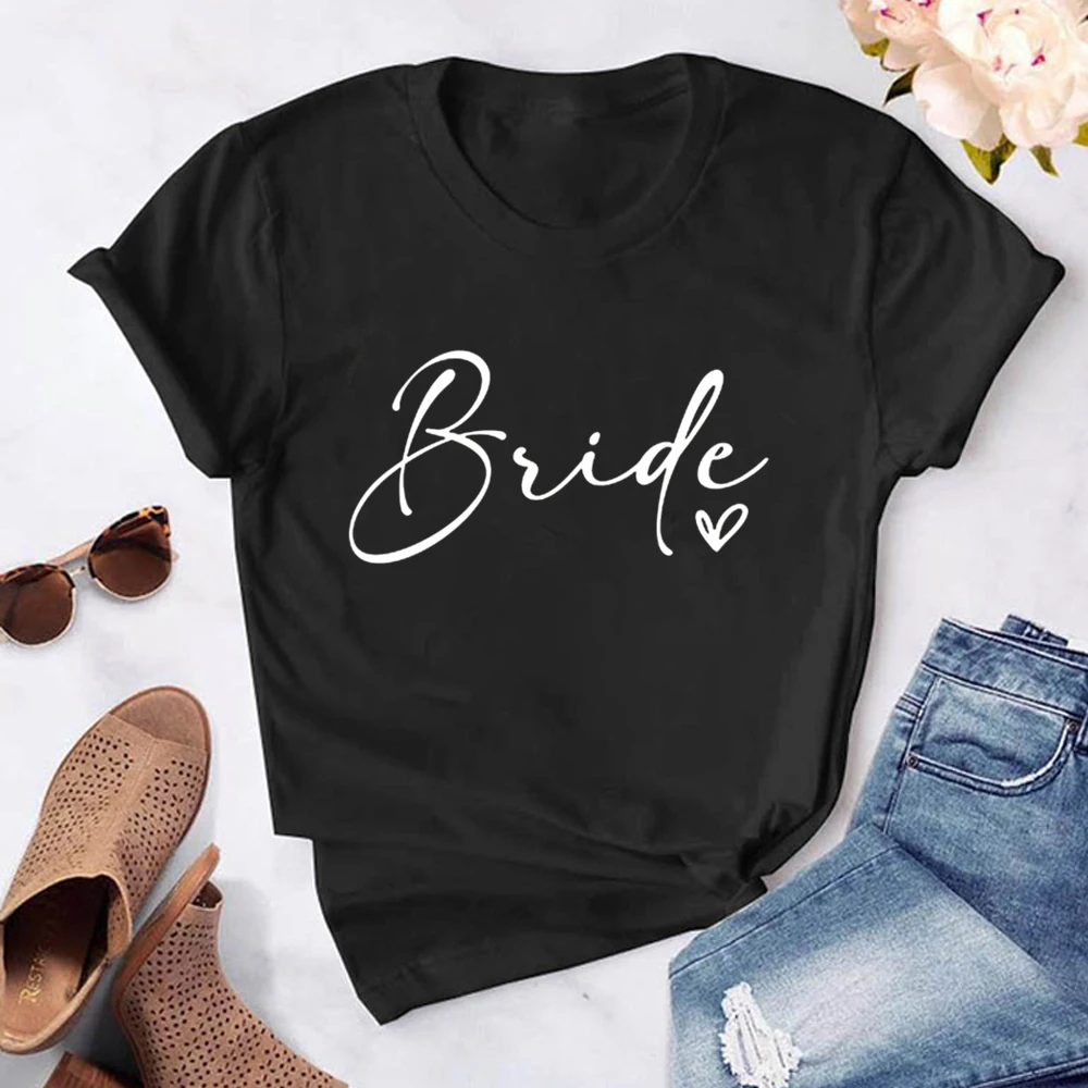 New Evjf T-shirts Hen Party Team Bride Women Casual T-shirt Girl Wedding Party Tops Black Pink Tee Bachelorette Party Clothes