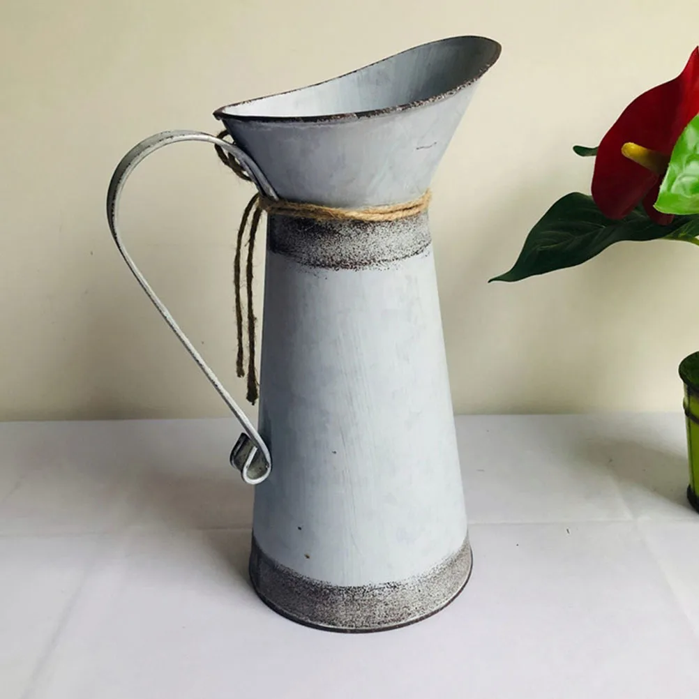 

1Pcs Retro Iron Flower Bucket Garden Home Decor Light Gray Unique Chic Beautiful Iron Flower Bucket Garden Decor