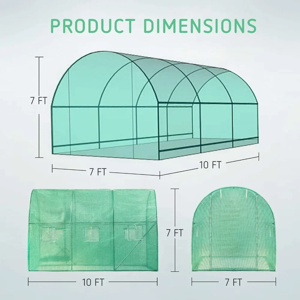 10x7x7 Ft. Duży spacer w szklarni, tunel szklarniowy, gorący dom roślin ogrodowych z zieloną osłoną PE