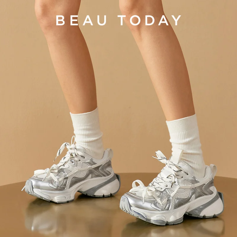 BEAUTODAY Chunky Sneakers Women Breathable Mesh Splicing Casual Retro Mixed Color Thick Bottom Ladies Lace-Up Sport Shoes 29A15