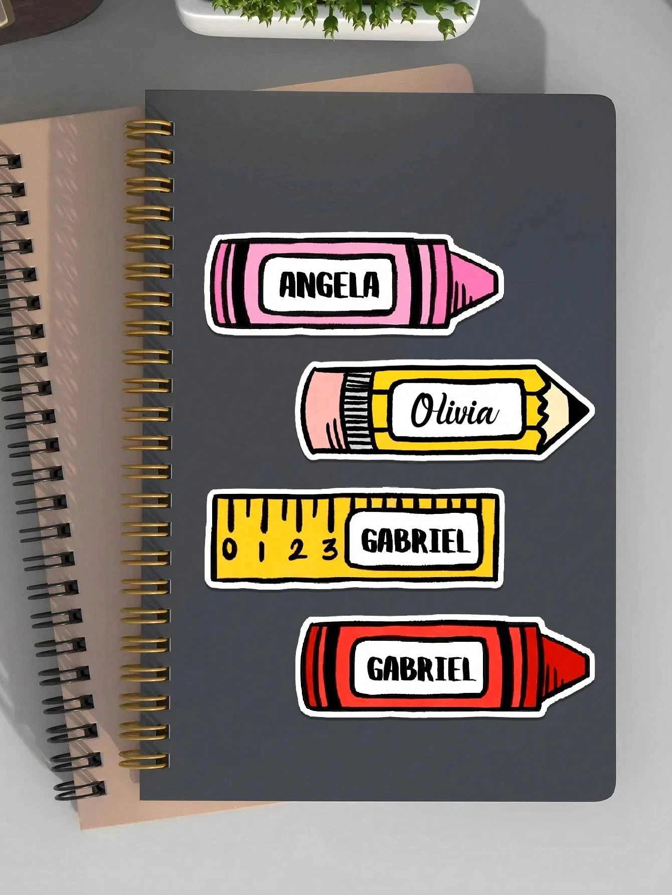 Customized Cartoon Stationery Shape Stickers Book Label Name Pencil Crayon Back To School Teacher Colorful Cute Kawaii