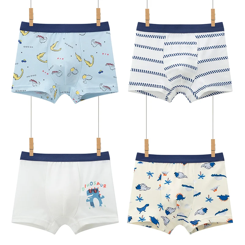 4 Pcs Boy Fun Printed Cute Underwear Simple Student Comfortable Shorts Loose Breathable Multicolor Mix And Match Children Boxes