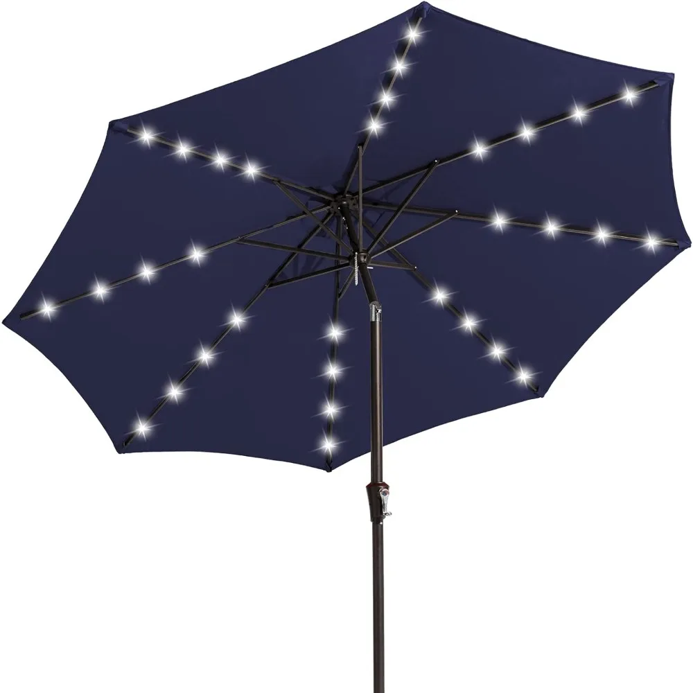 

XMSJ Upgrade 9FT LED Lighted Patio Umbrella, Solar Outdoor Umbrella, Tilt Table Umbrellafor Pool (Navy)