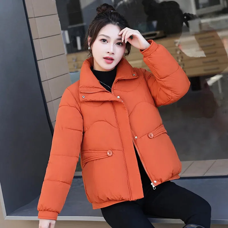 Cotton-Padded Jacket Female 2024Autumn Winter New Down Coat Women Parkas Short Large Size Outerwear Stand Collar Fashion Outcoat