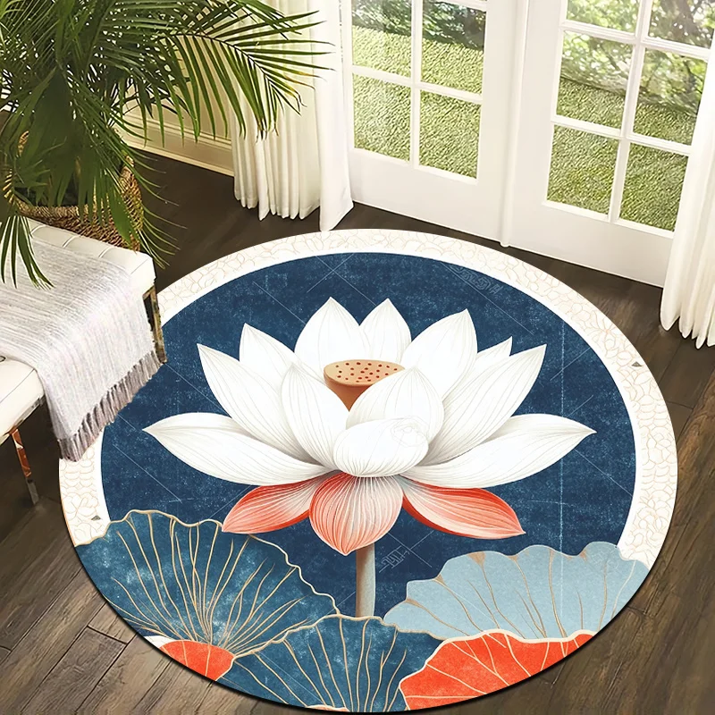 Lavender Oriental Style Flannel-printed round floor mats are slip-resistant Suitable living room bedroom terrace garden carpets