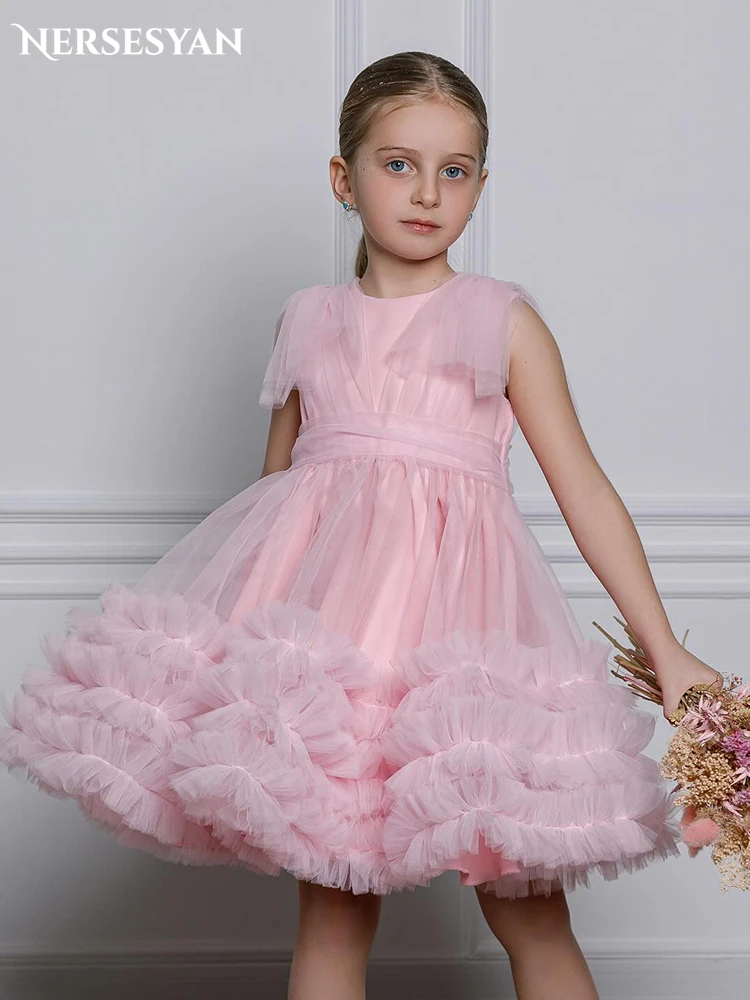 Nersesyan Blush Pink Flower Girl Dresses For Wedding Flowers A-Line Draped Ruffles A-Line Occasional Party Gowns For Birthday