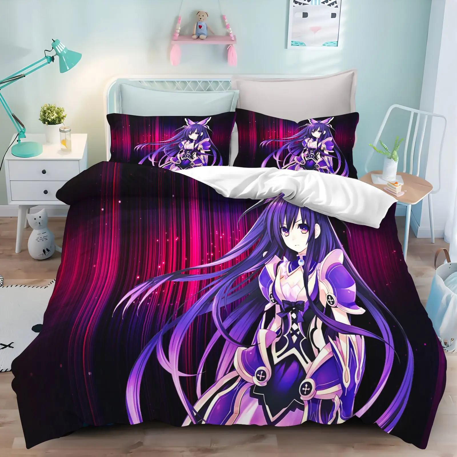 Tokisaki Kurumi Yoshino Gothic Lolita Red Dress Duvet Cover Set Date A Live Dark Anime Print Bedding Gift For Otaku Fans