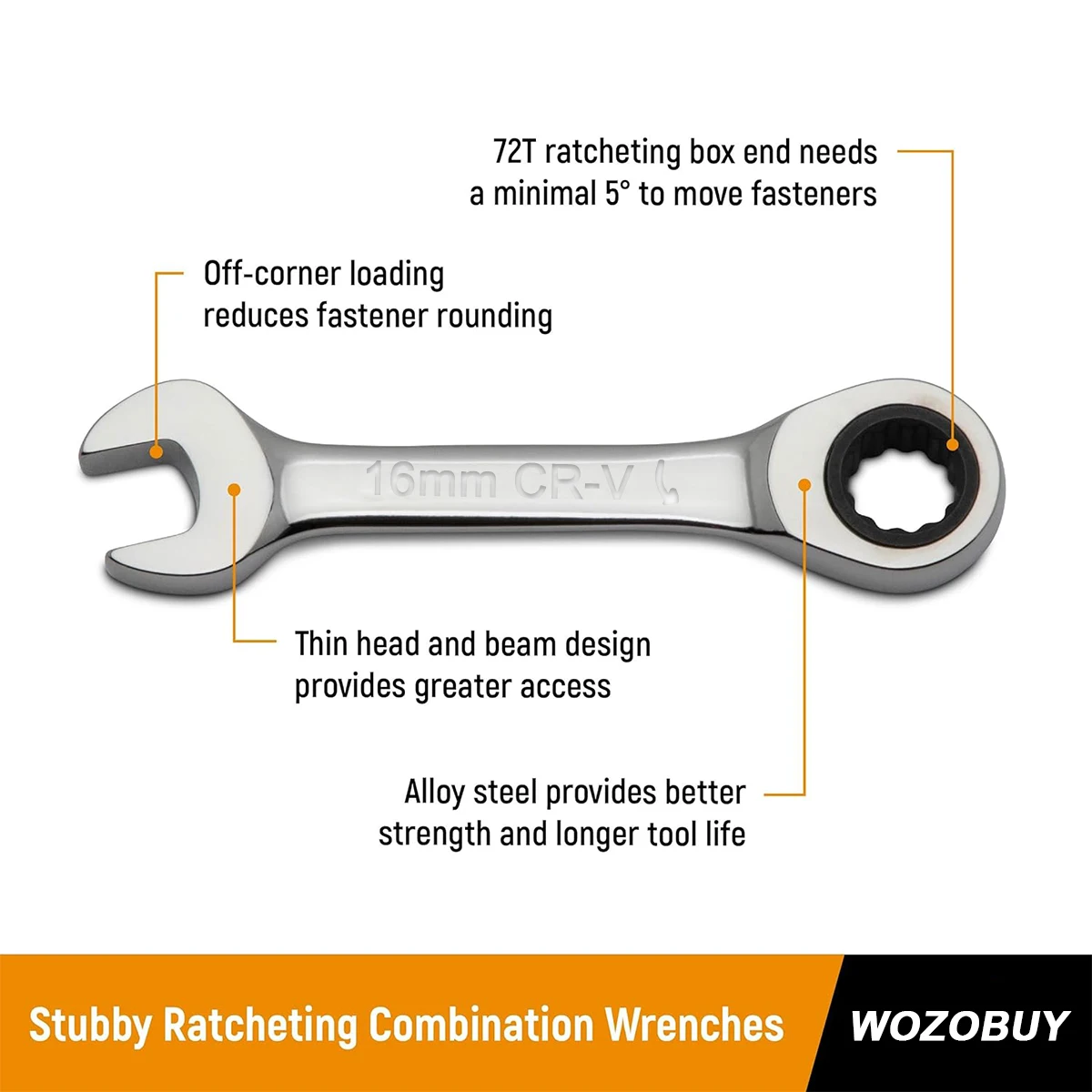 Stubby Combination Wrench Set, Metric, 14-Piece, 6-19mm, 12 Point, CR-V Steel