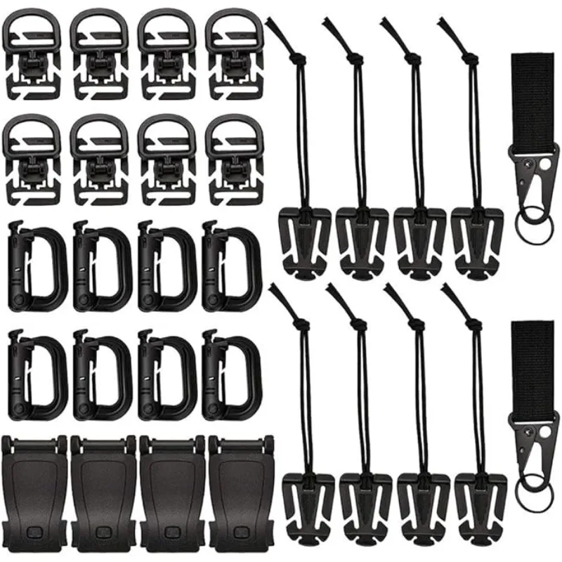 

30 Pcs Molle Attachments Kit Tactical Accessories Elastic Strap Backpack Include D Ring Dominators Key Ring Holder for Backpack