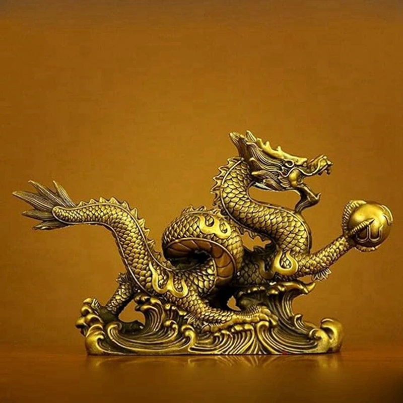 

Brass Chinese Feng Shui Dragon Statue Decor Golden Dragon Sculpture Ornaments For Wealth And Success Good Lucky Gifts