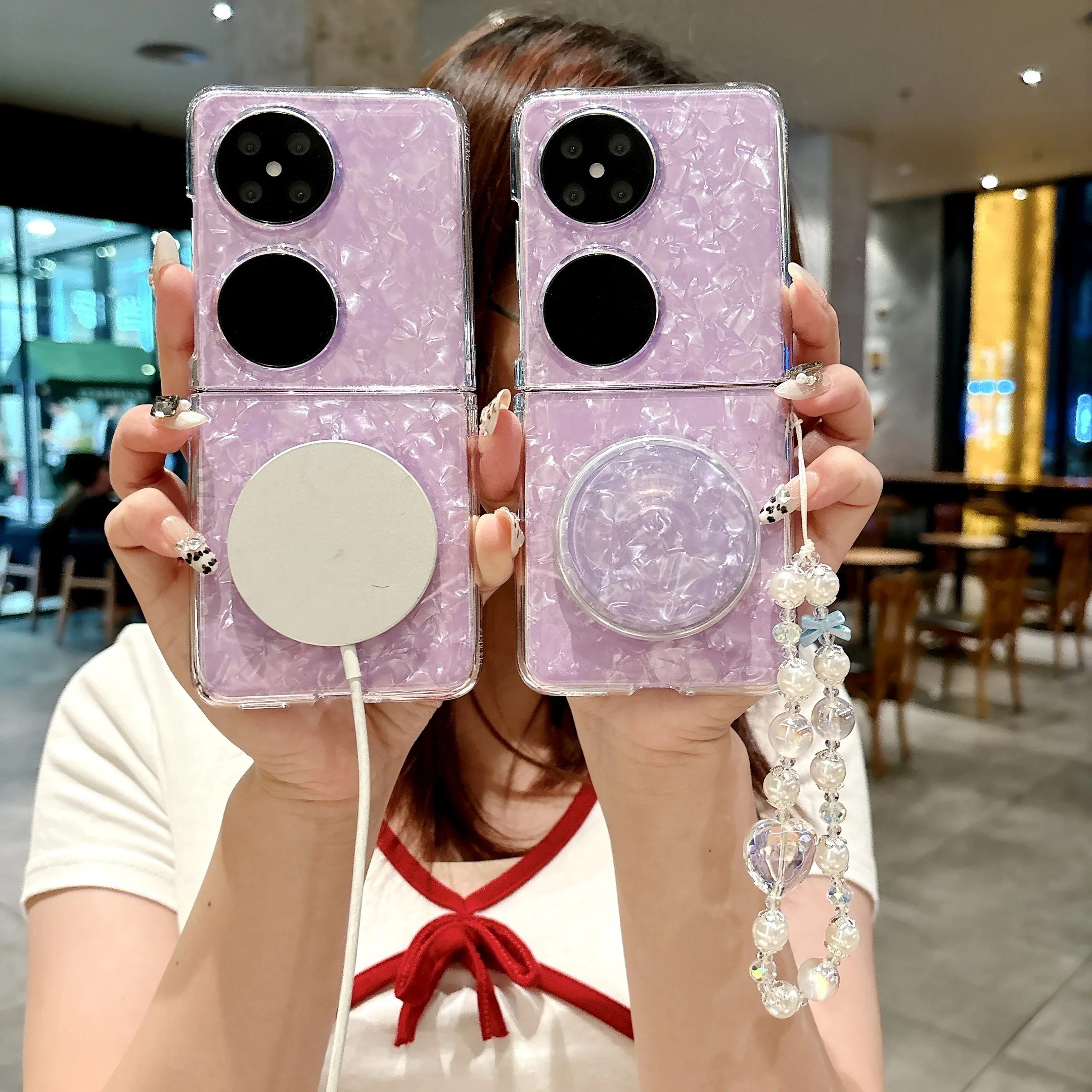 

Back Cover For Huawei P50pocket Pocket 2 Case Magnetic Attraction Bracket Bracelet Chain Shell Hard PC Shockproof Phone Case