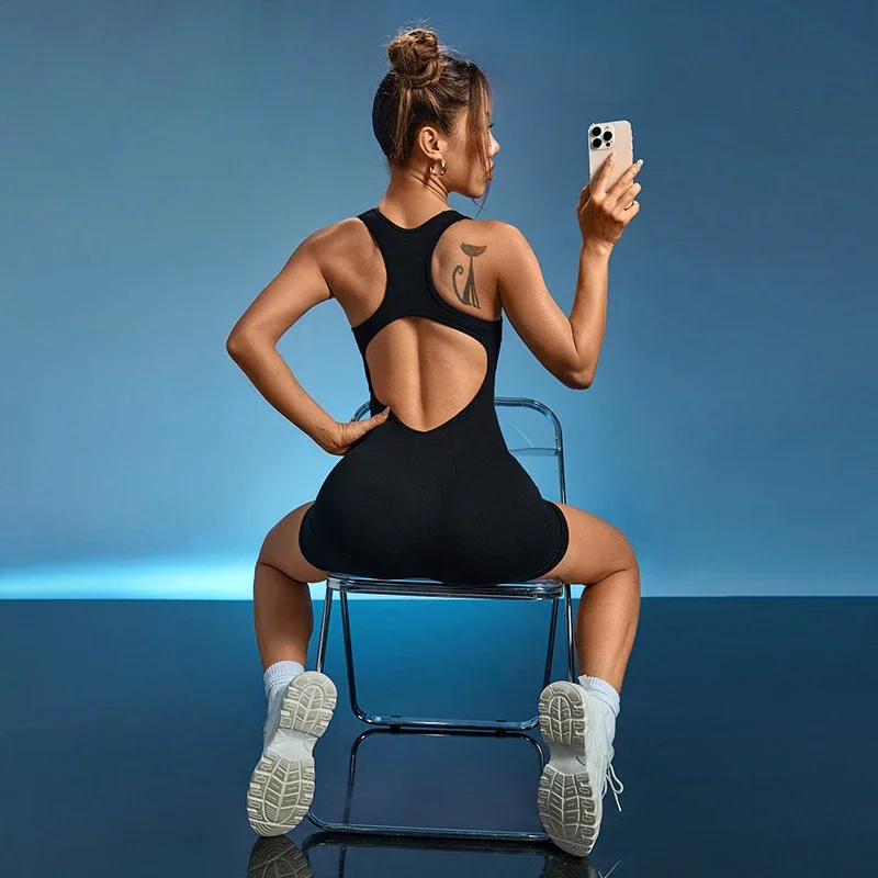 Body modellante da donna con schiena aperta, collo quadrato, controllo della pancia, allenamento, yoga, pagliaccetti per le donne