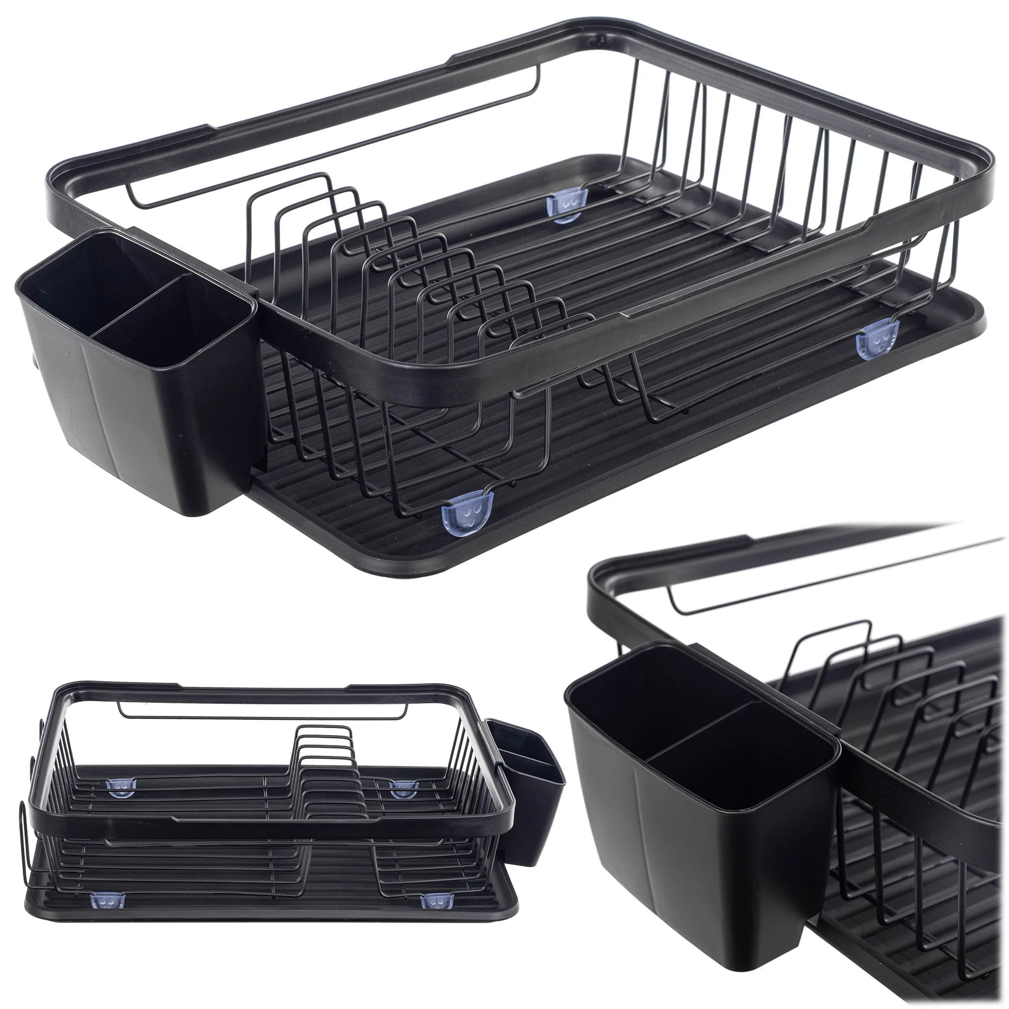 KADAX Vaatdroger 43 cm Zwart Afdruiprek Stalen structuur Waterstandaard Bestekcontainer, 1 st