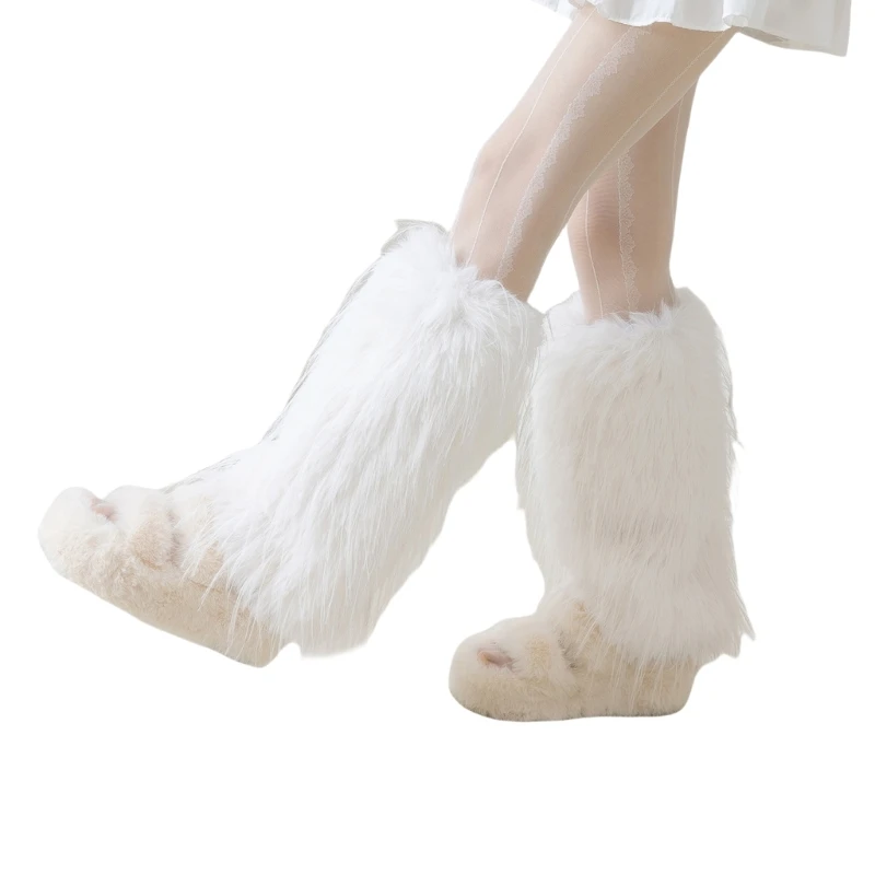 SZL Soft Furry Leg Warmers for Winter Outfits and Themed Parties Plush Boot Covers