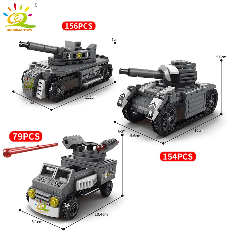 HUIQIBAO WW2 Military Tank 648pcs 6in1 Building Blocks Set Truck Plane Army Bricks City Construction Toy For Children Kids Game