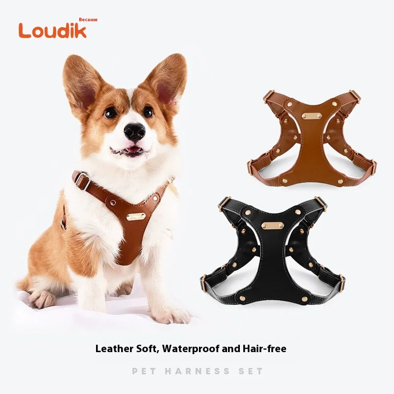 Loudik Soft Leather Dog Pet Chest Strap Leash Dog Walking Leash Corgi Small And Medium Travel Dog Walking Tool