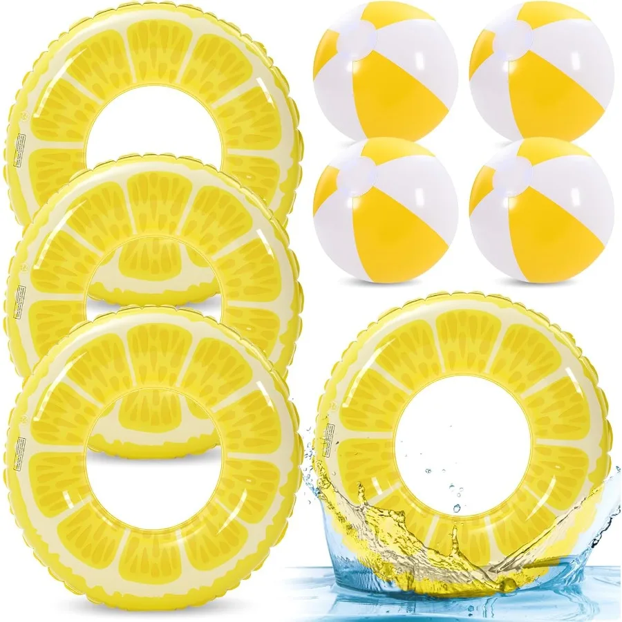 8 pièces flotteurs de piscine de fruits anneaux de natation au citron ballons de plage au citron flotteurs de piscine gonflables Tubes gonflables flotteurs hawaïen Beac
