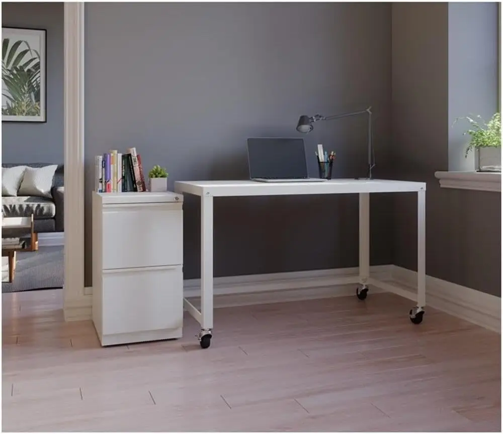 20" Deep 2 Drawer Mobile File Cabinet File in White Color	White Material	Metal