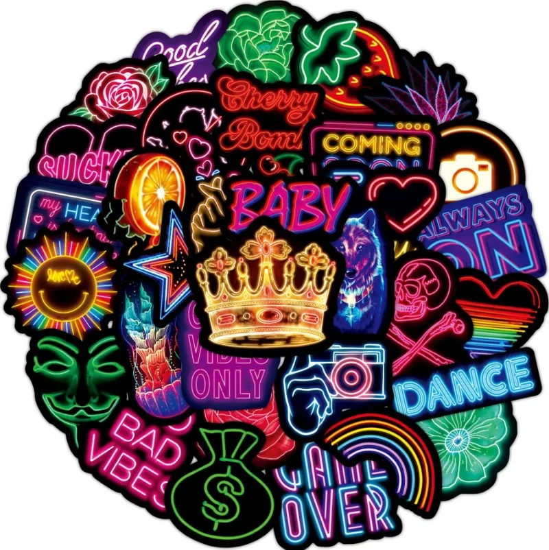 10/25/50pcs Cool Mixed Neon Lights Graffiti Stickers for DIY Guitar Phone Laptop Skateboard Motorcycle Helmet Suitcase