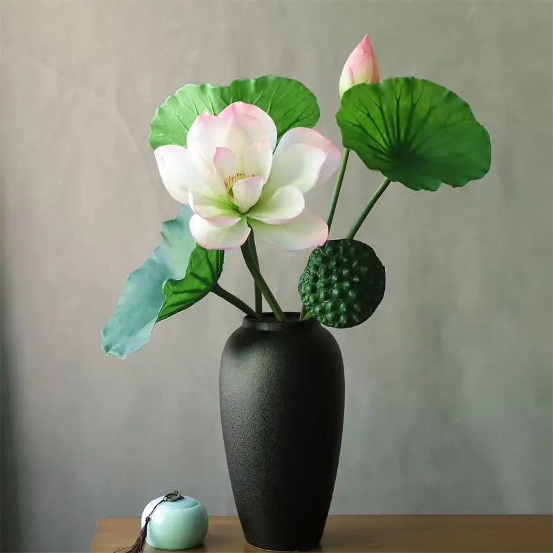 Lotus flowers simulation of lotus leaves for the living room, table top, ancient style, hand-made, handheld floral art