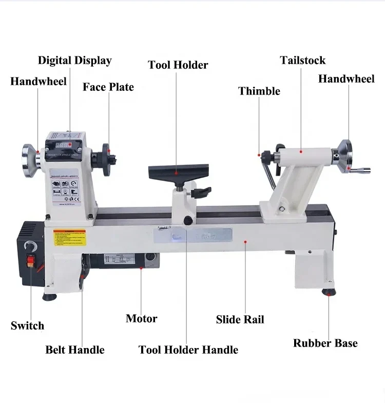 Para torno de madeira MC1218VD com mandril de 6 polegadas e ferramenta de torneamento de 6 peças máquina de torno de madeira VENDAS QUENTES
