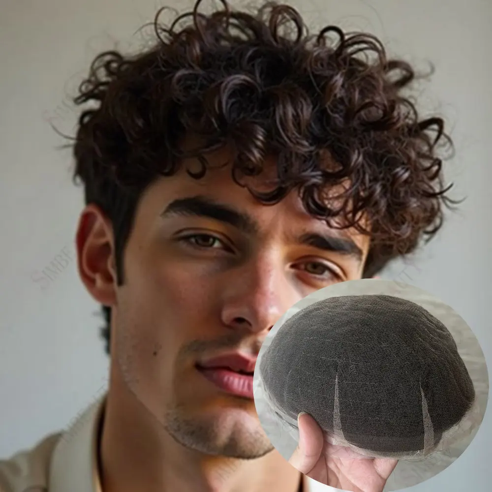 

25mm Curly Realistic Male Hair Capillary Prosthesis Breathable French Full Lace Men's Wig 6" Wig Toupee For Men Remy Human hair