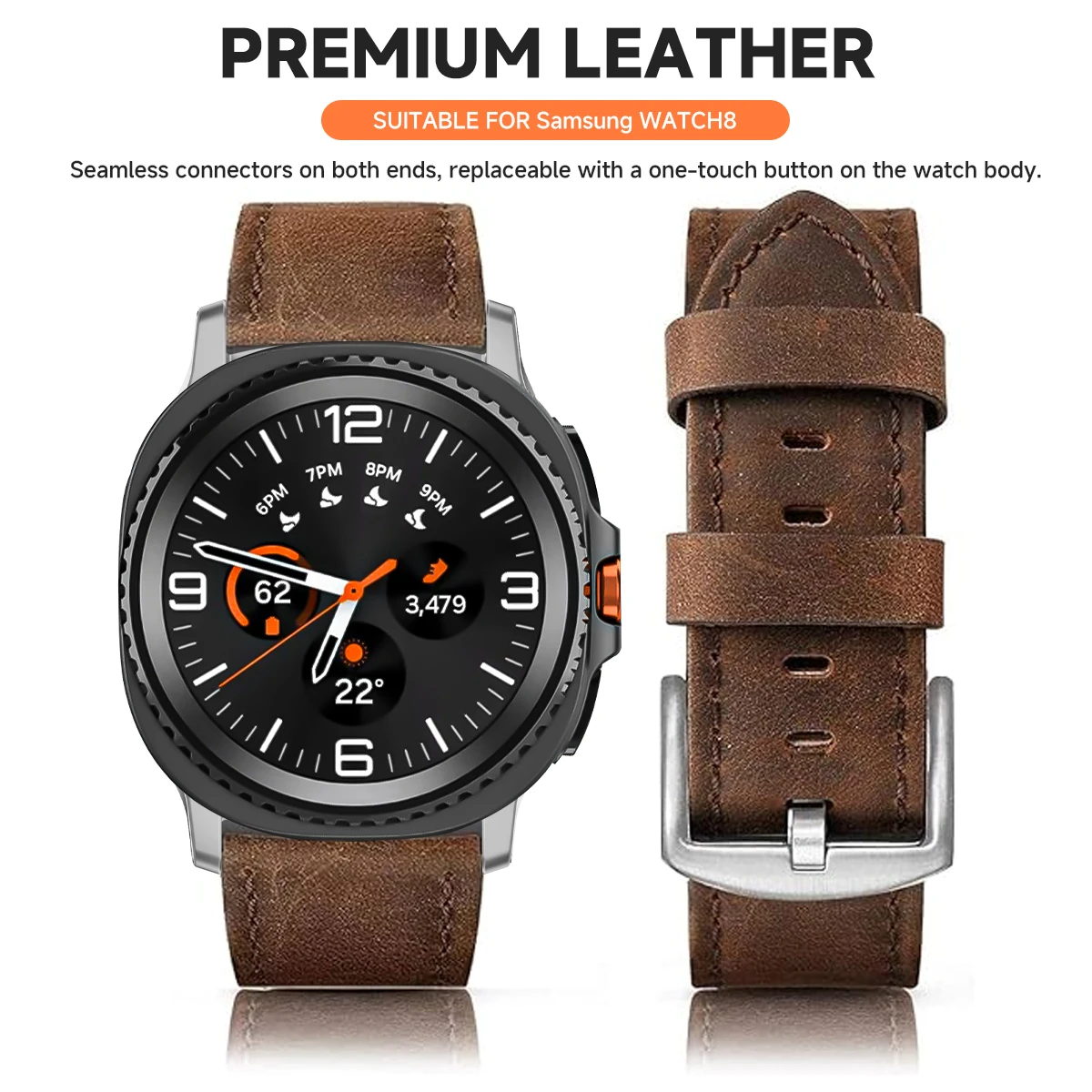 NEW  Samsung Galaxy Premium Leather Watch Bands Samsung Galaxy Watch Active | Dark Brown Alligator Grain  main image 2